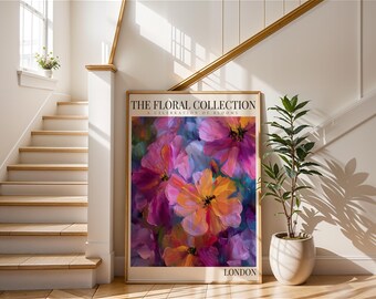 Floral Art Print Pink Purple Flower Painting Colourful Bloom Wall Art Abstract Botanical Poster Modern Interior Artwork Living Room Decor