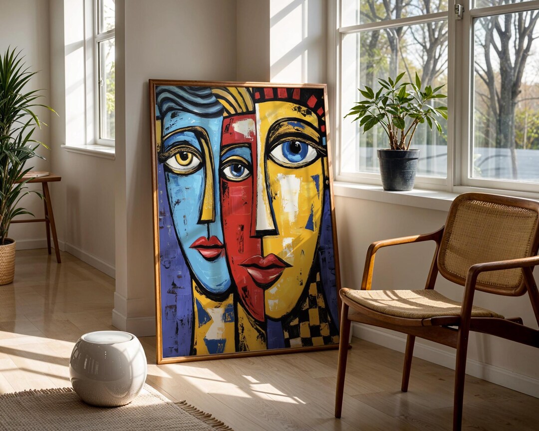 Abstract Portrait Art Print Cubist Face Artwork Colourful Modern Wall ...