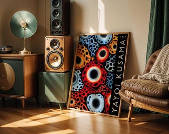 Yayoi Kusama Inspired Art Print Retro Japanese Exhibition Poster Abstract Geometric Circles Wall Art Mid Century Pop Art Japan Design
