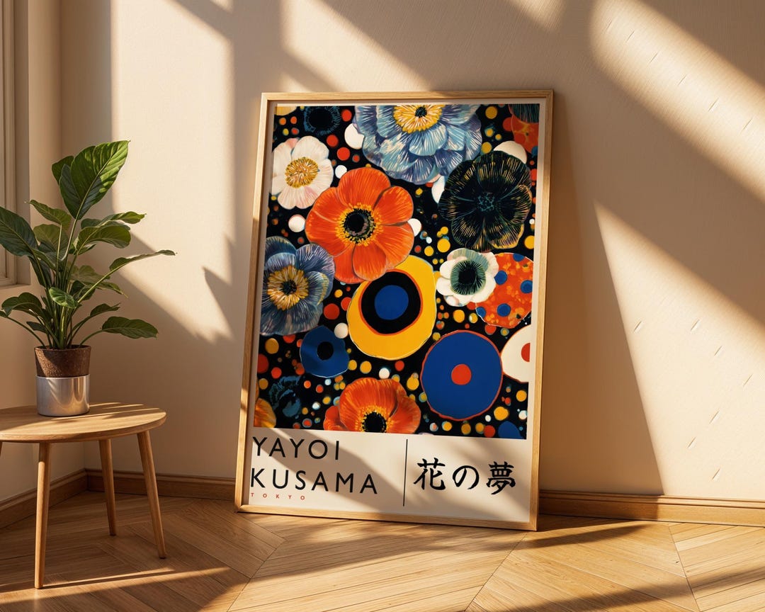 Japanese Floral Exhibition Poster Kusama Inspired Pop Art Flower