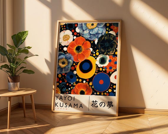 Japanese Floral Exhibition Poster Kusama Inspired Pop Art Flower