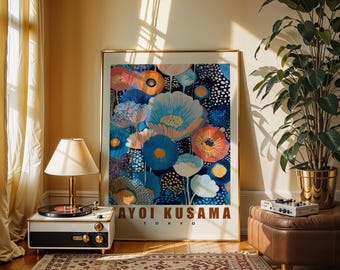 Yayoi Kusama Flower Art Print Retro Japanese Exhibition Poster Abstract Floral Wall Art Mid Century Pop Art Botanical Japan Design