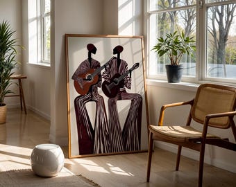 Flamenco Guitar Art Print Guitar Player Wall Art Musician Poster Spanish Guitar Artwork Mid Century Modern Music Wall Decor Boho Music Art
