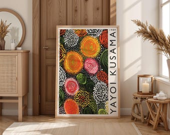 Retro Spiral Bloom Art Print Yayoi Kusama Inspired Abstract Exhibition Poster Japanese Pop Art Retro Wall Decor Colourful Mid Century Design