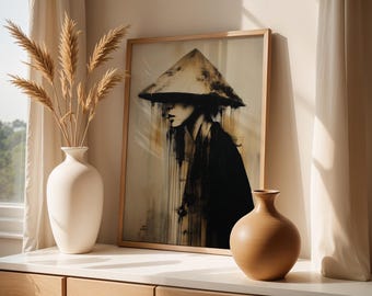 Vietnamese Portrait Art Print Wall Art Asian Woman Silhouette Painting Traditional Vietnam Artwork For Japandi Zen Modern Living Room Decor