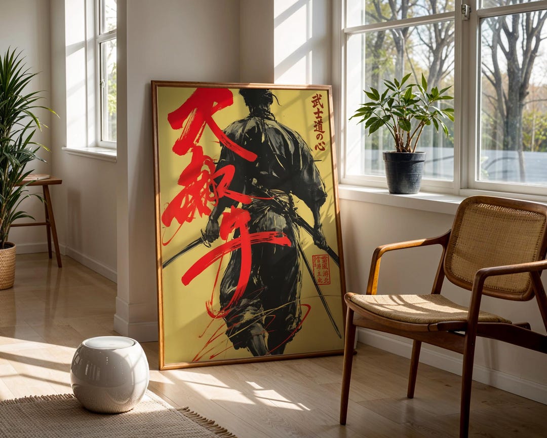 Yellow Samurai Art Print Japanese Poster Bushido Warrior Wall Art ...
