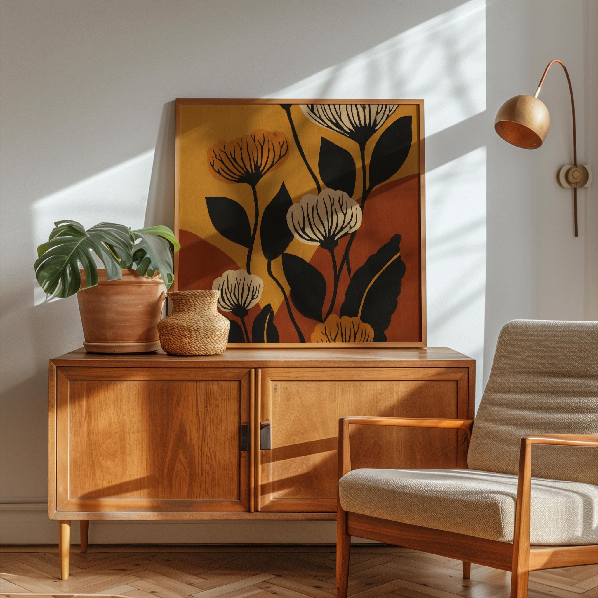 Mid Century Modern Art Print Retro Floral Botanical Wall Art ...