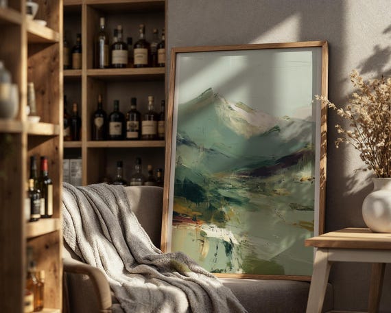 Abstract Mountain Art Print Green Mountain Painting Japandi Wall Art Neutral Minimalist Artwork Large Wall Art Scandinavian Style Decor