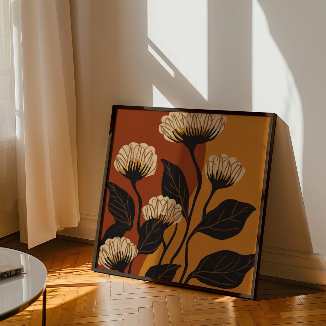 Mid Century Modern Art Print Retro Floral Wall Art Mediterranean ...