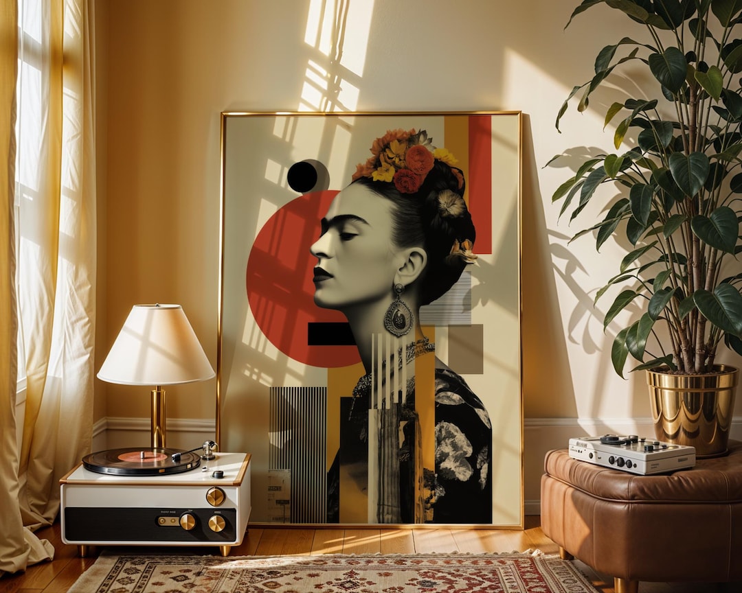 Frida Kahlo Art Print Iconic Artist Exhibition Poster Floral Red Wall ...