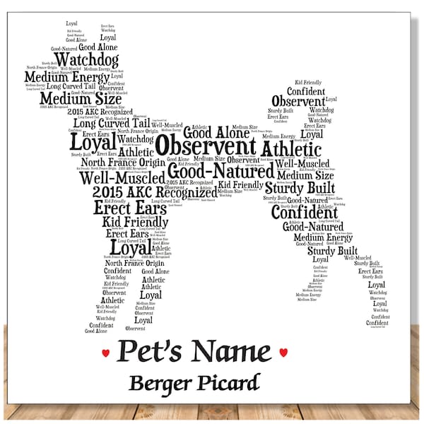 Berger Picard Dog Owner Personalize Art Print Gift | Portrait with Furbaby Name | Pet Loss Memorial | Handmade USA
