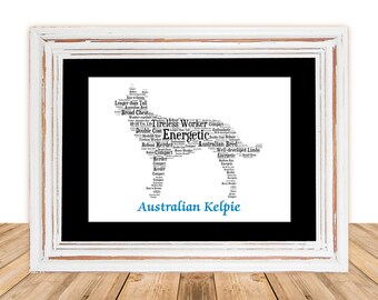 Australian Kelpie, Custom Aussie Kelpie, Personalize Australian Kelpie, Kelpie Print, Kelpie Memorial, Dog Art, Pet Memorial, Gift under 30
