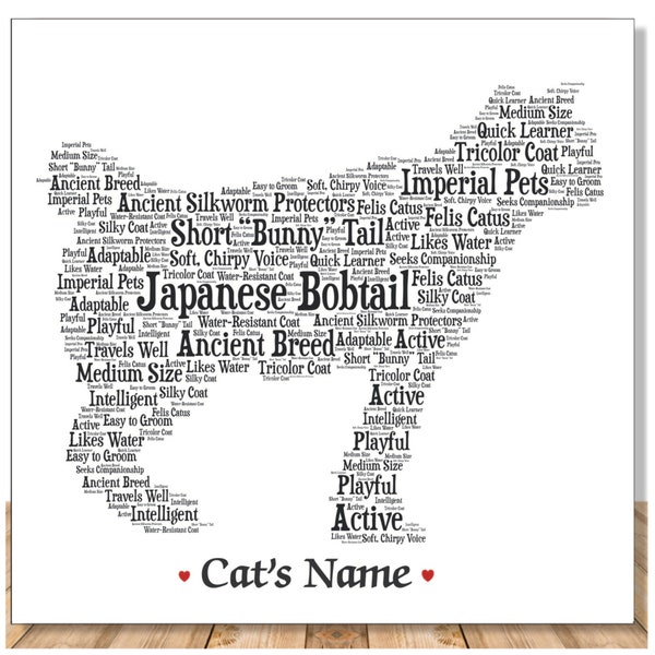 Japanese Bobtail Cat Lover Personalize Art Print Gift | Portrait with Furbaby Name | Pet Loss Memorial | Handmade USA