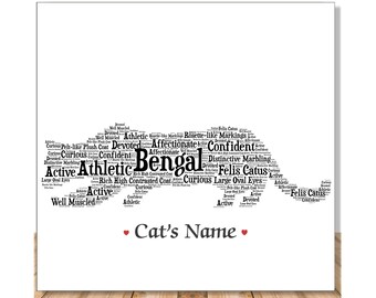 Personalized Bengal Cat Wall Art Print | Custom Pet Memorial Loss Remembrance | Cat Mom Dad Gift | Cat Portrait Wall Decor | Cat Lover Gift