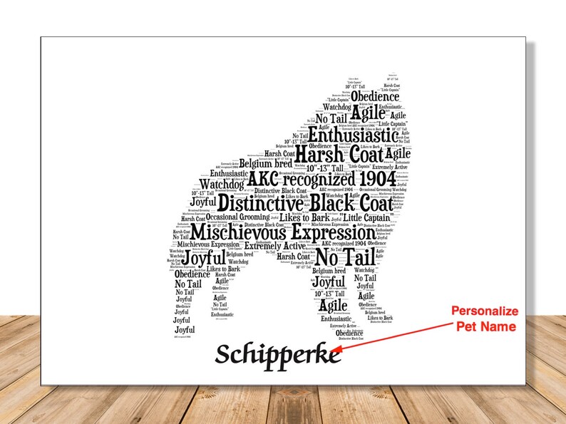 Schipperke Dog Personalize Dog Lover Gift for Custom Pet Portrait Art Print