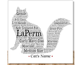 Personalized LaPerm Cat Lover Art Print | Custom Cat Wall Art | Pet Home Decor | Cat Portrait with Name | Pet Loss Memorial | Cat Mom Gift