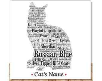 Russian Blue Cat Lover Gift |  Personalize Art Print Gift | Custom Portrait with Furbaby Name | Pet Loss Memorial | Cat Mom Dad Wall Art