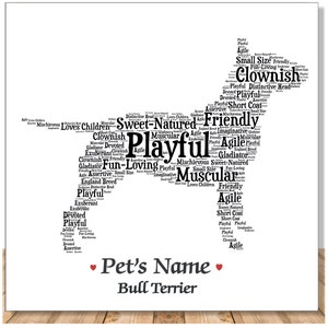 Personalized Bull Terrier Dog Owner Art Print | Customized Pet Portrait with Furbaby Name | Pet Loss Memorial | Dog Wall Art Mom Dad Gift