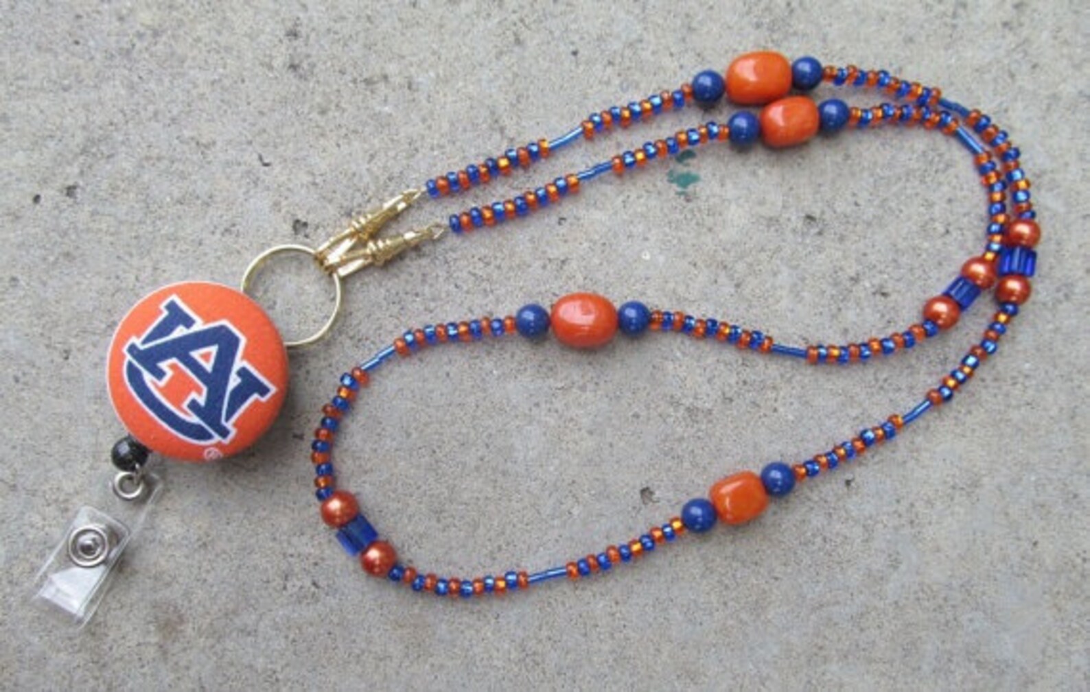 Auburn ID Badge Beaded Lanyard Orange and Blue War Eagle ID Etsy