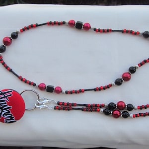 Nebraska Corn Huskers ID Badge Bead Lanyard ID Badge Holder Red and Black