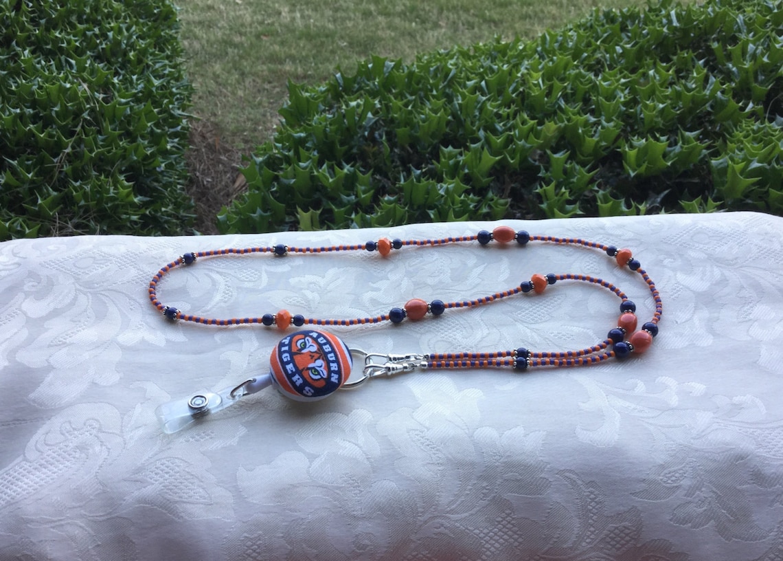 Auburn Beaded ID Badge Lanyard Orange and Blue ID Badge Holder Etsy