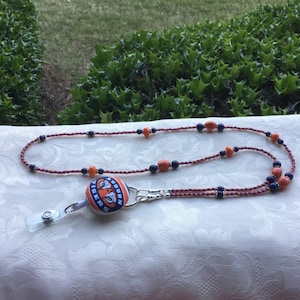 Cordón para credencial de identificación con cuentas Auburn, perlas de cristal naranjas y azules