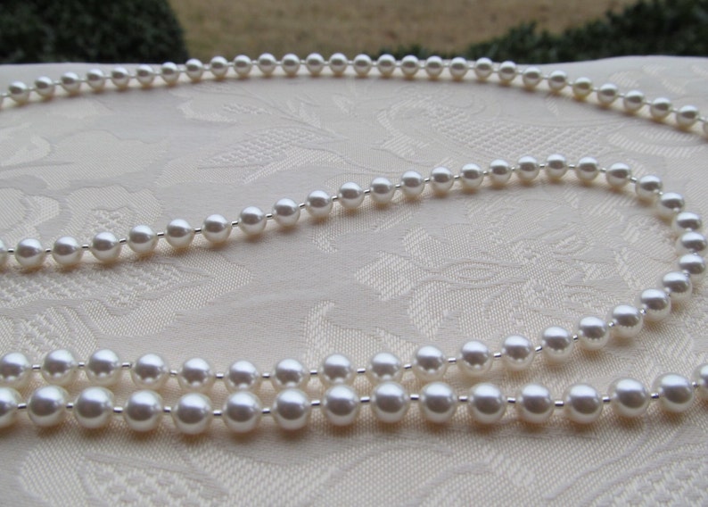 White Pearl Lanyard Austrian Crystal Pearl Beaded Lanyard Necklace ID Badge Holder Mask Holder image 3