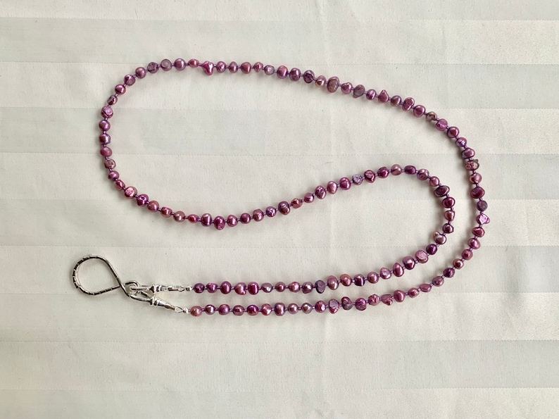 Purple Freshwater Pearl Lanyard ID Badge Beaded Lanyard Necklace ID Badge Holder