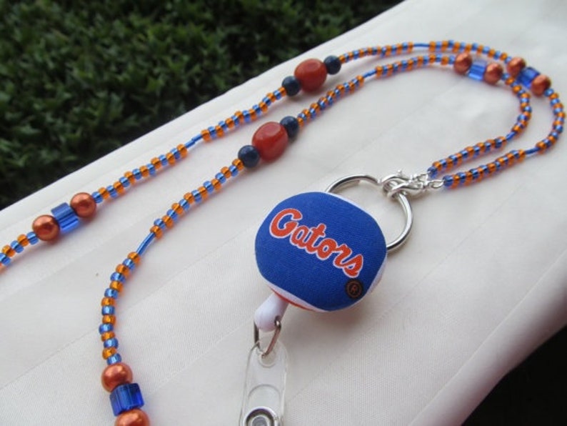 Florida Gators ID Badge Beaded Lanyard ID Badge Holder Orange and Blue