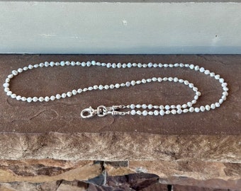 White Freshwater Pearl Nuggets Beaded Badge Lanyard with Silver Findings