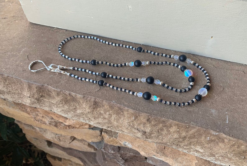 Black and Clear Beaded ID Badge Lanyard Lightweight Beaded Chain ID Badge Holder