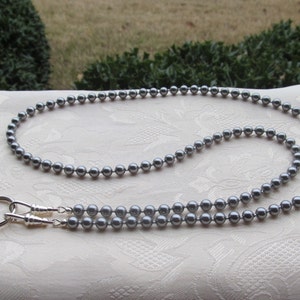 Light Gray Silver ID Badge Lanyard Crystal Pearl Beaded Lanyard Necklace ID Badge Holder