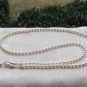 Austrian Crystal Pearl Lanyard White Pearl Beaded Lanyard Necklace ID Badge Holder Face Mask Holder image 2