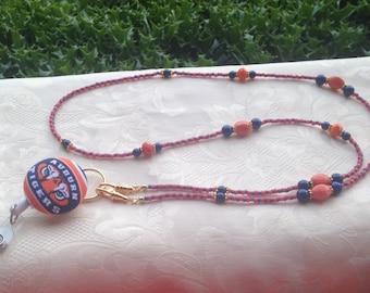 Auburn Beaded ID Badge Lanyard Orange and Blue Badge Holder