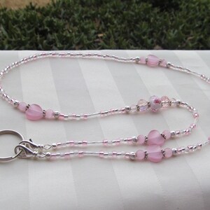 Pink ID Badge Lanyard Roses Hearts Beaded Lanyard Necklace ID Badge Holder image 3