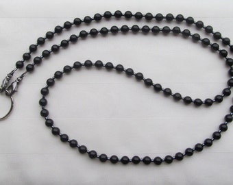 Black Austrian Crystal Pearl Lanyard Necklace ID Badge Holder