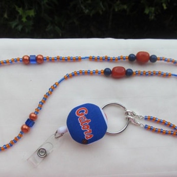 Florida Gators ID Badge Beaded Lanyard ID Badge Holder Orange and Blue