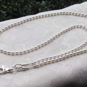 White Pearl Lanyard Austrian Crystal Pearl Beaded Lanyard Necklace ID Badge Holder Mask Holder image 1