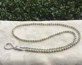 Pastel Austrian Crystal Pearls Lanyard Necklace ID Badge Holder