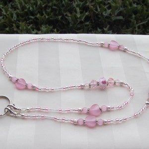 Pink ID Badge Lanyard Roses Hearts Beaded Lanyard Necklace ID Badge Holder image 1