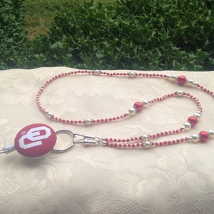 Oklahoma Sooners ID Badge Lanyard Red and White Beaded ID Badge Holder
