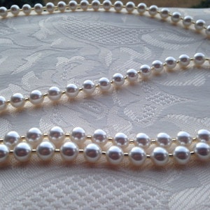 White Austrian Crystal Pearl ID Badge Lanyard Pearl Beaded Lanyard Necklace ID Badge Holder Face Mask Holder image 4