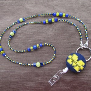 Michigan Wolverines ID Badge Lanyard Yellow & Blue ID Retractable Badge Reel image 1