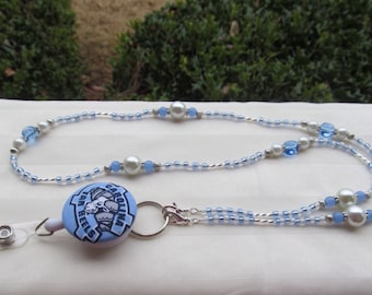 North Carolina Tar Heels ID Badge Lanyard Light Blue & White Retractable Badge Reel
