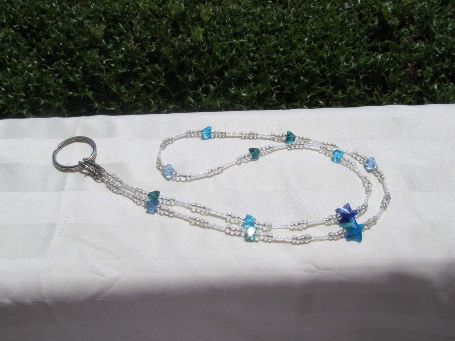 beaded-id-badge-lanyard-necklace-clear-aqua-blue-glass-star-etsy