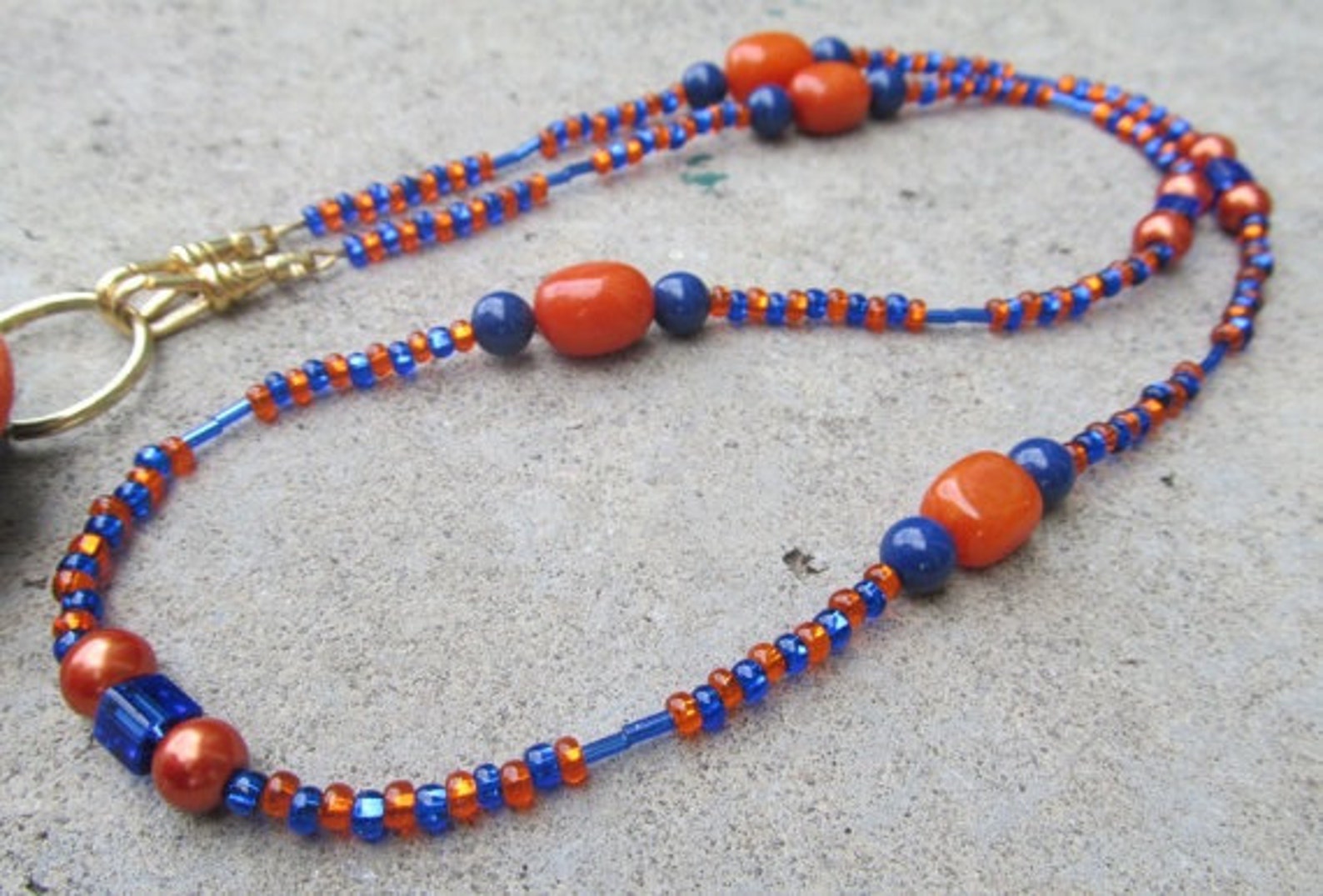 Auburn ID Badge Beaded Lanyard Orange and Blue War Eagle ID Etsy