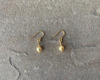 Crystal Gold Pearl Small Dangle Earrings 14K Gold Plated Fish Hook