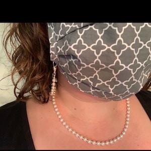 White Pearl Lanyard Austrian Crystal Pearl Beaded Lanyard Necklace ID Badge Holder Mask Holder image 7