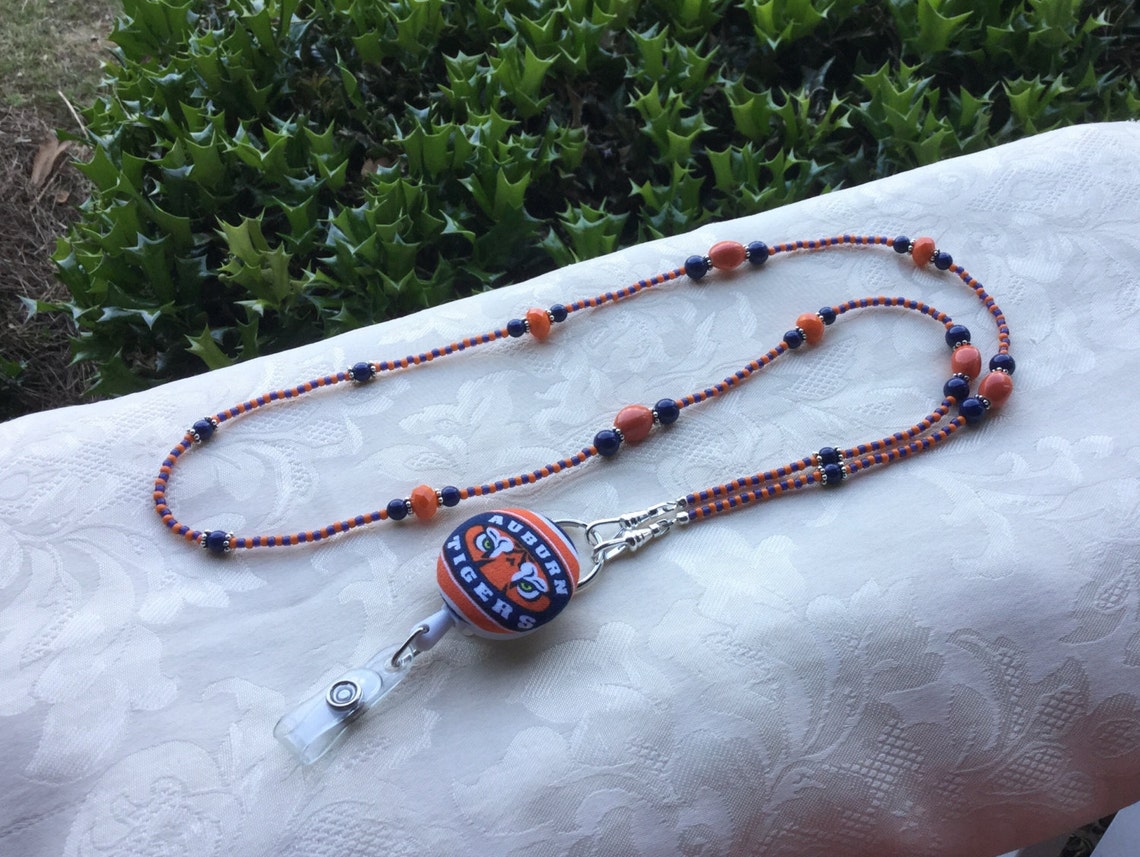 Auburn Beaded ID Badge Lanyard Orange and Blue ID Badge Holder Etsy