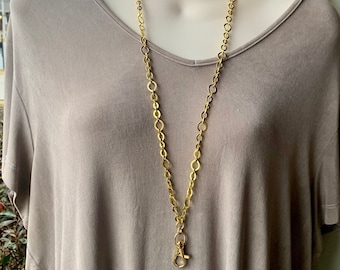 Shiny Gold Flat Oval Chain ID Badge Lanyard Necklace Gold Chain Lanyard